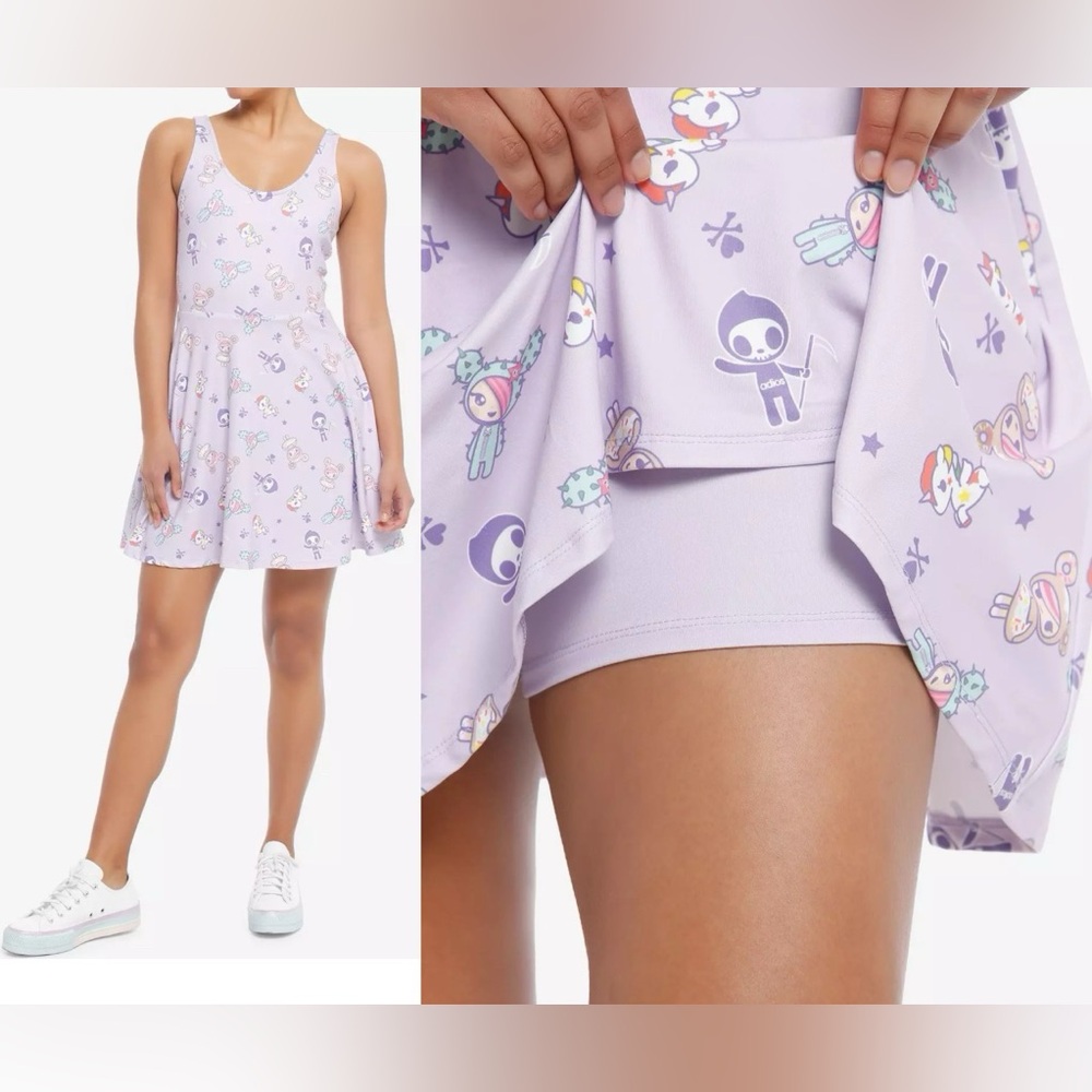 NWT HOT TOPIC TOKIDOKI CHARACTERS PASTEL ACTIVE TANK DRESS. BACK 2 SCHOOL